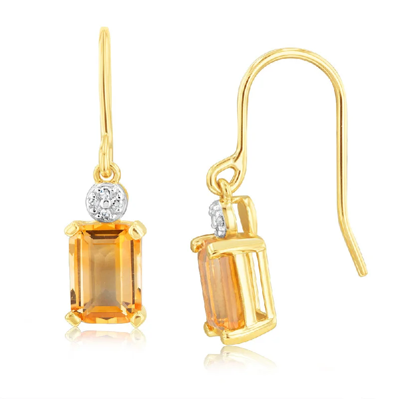 9ct Yellow Gold Citrine And Diamond Drop Earrings