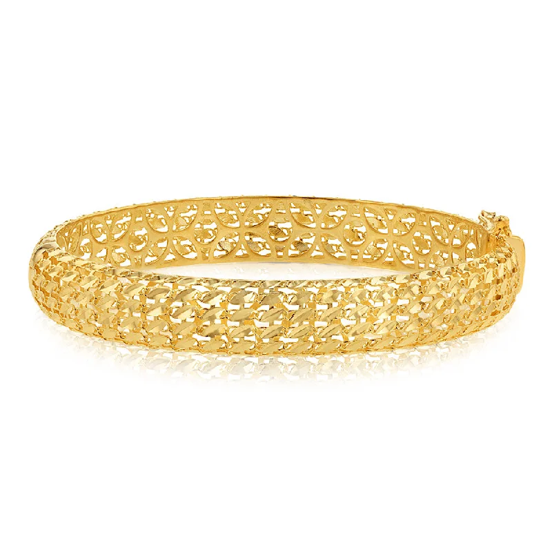 9ct Yellow Gold Diamond Cut Patterned Double Sided Hinged Bangles