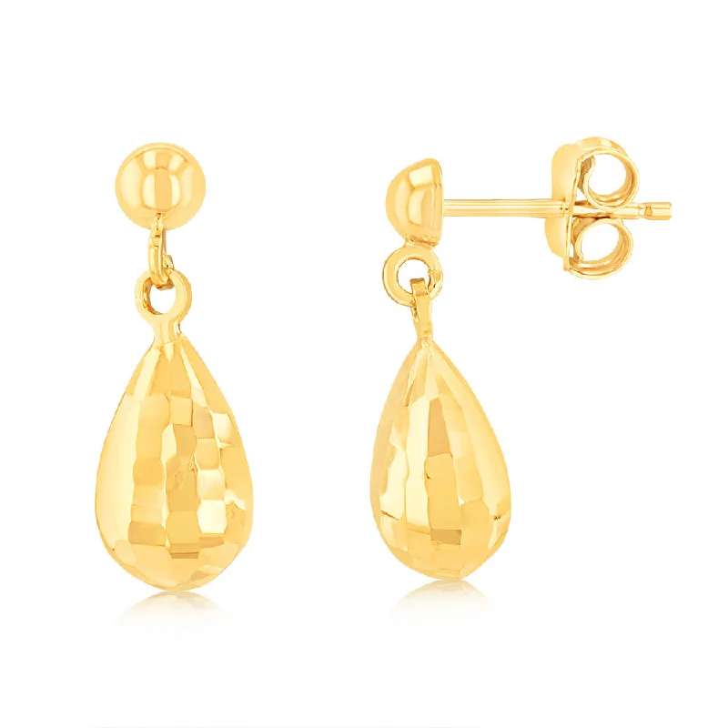 9ct Yellow Gold Diamond Cut Tear Drop Earrings