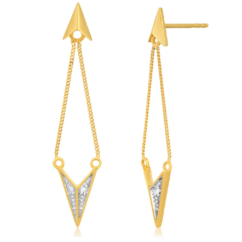 9ct Yellow Gold Diamond Drop Earrings with 2 Brilliant Diamonds