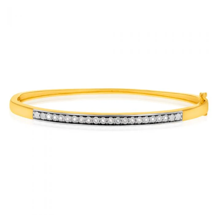 Gold Plated Sterling Silver 1/10 Carat Diamond Bangle