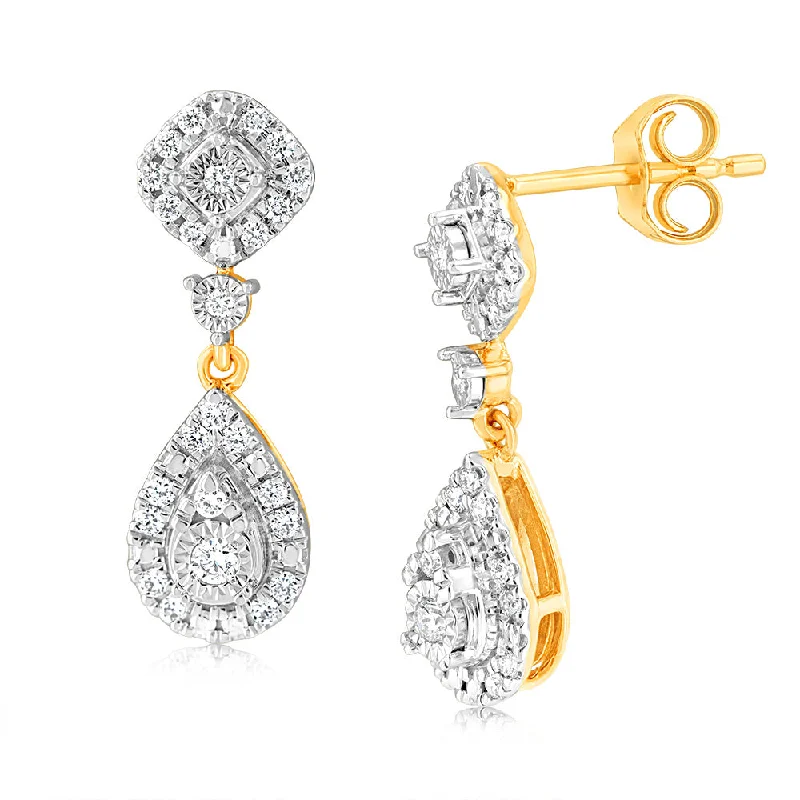 Luminesce Lab Grown 1/3 Carat Diamond Drop Earrings in 9ct Yellow Gold