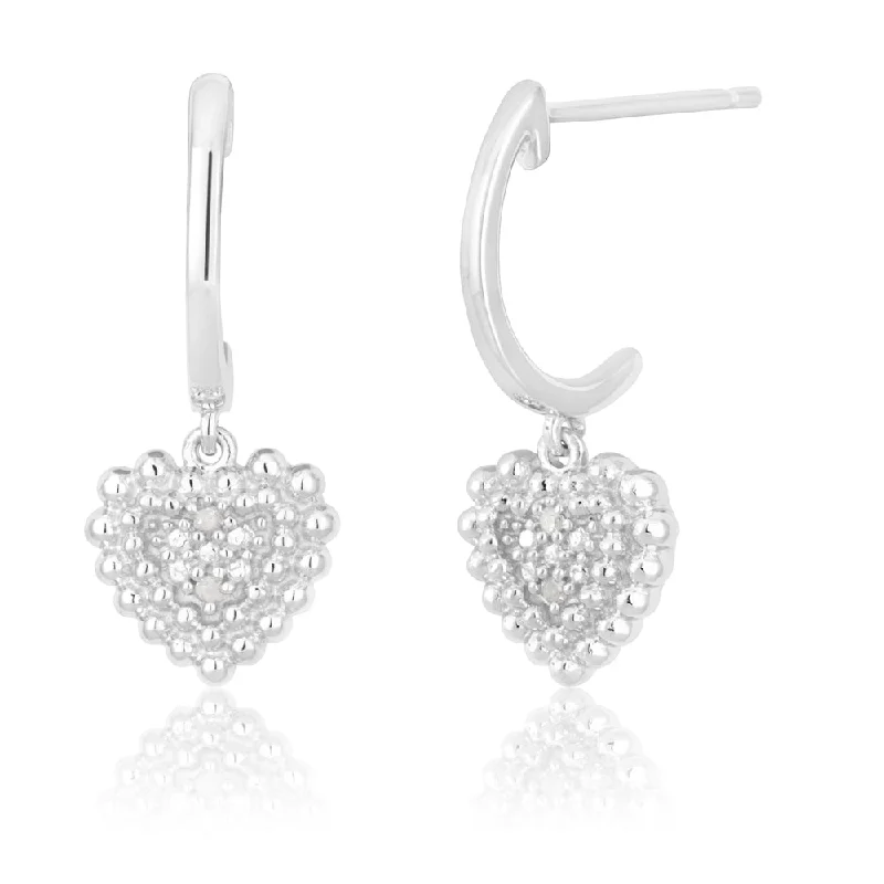 Sterling Silver 0.02 Carat Diamond Heart Drop Earrings with 4 Brilliant Cut Diamonds