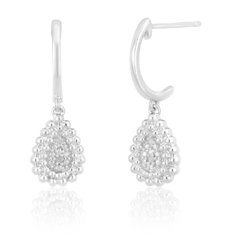 Sterling Silver 0.02 Carat Diamond Pear Drop Earrings with 4 Brilliant Cut Diamonds