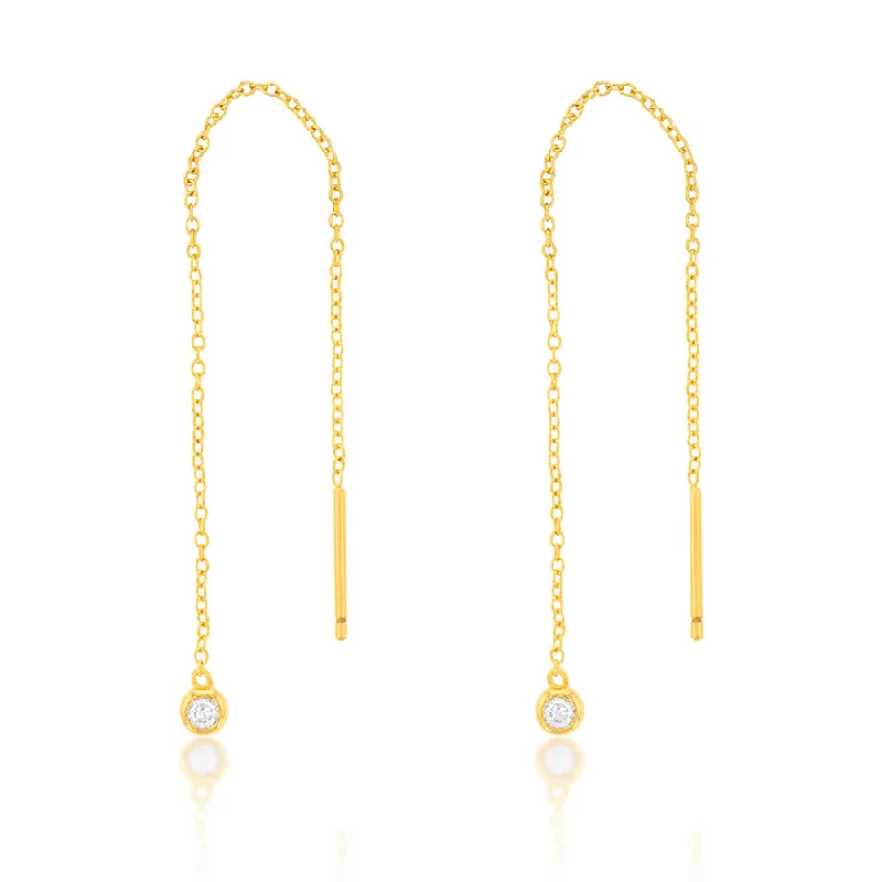 14ct Gold Plated Sterling Silver 1/10 Carat Diamond Thread Through Drop Earrings