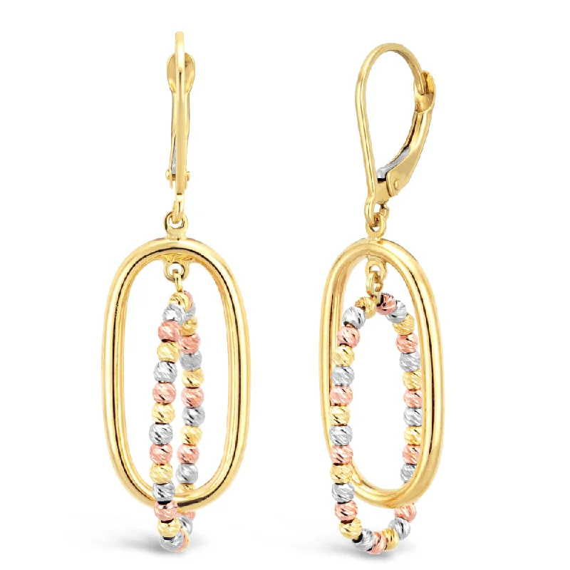 9ct Three-Tone Gold Fancy Diamond Cut Beaded Layered Drop Earrings