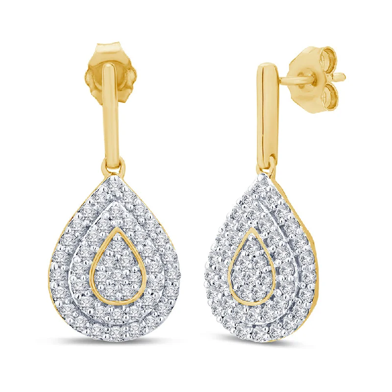 9ct Yellow Gold 1 Carat Diamond Drop Earrings