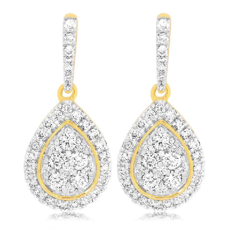 9ct Yellow Gold 1 Carat Diamond Pear Shape Drop Earrings