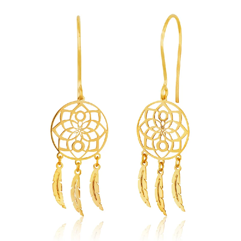 9ct Yellow Gold Dreamcatcher Drop Earrings