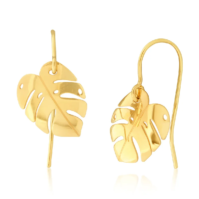 9ct Yellow Gold Leaf Drop Earrings