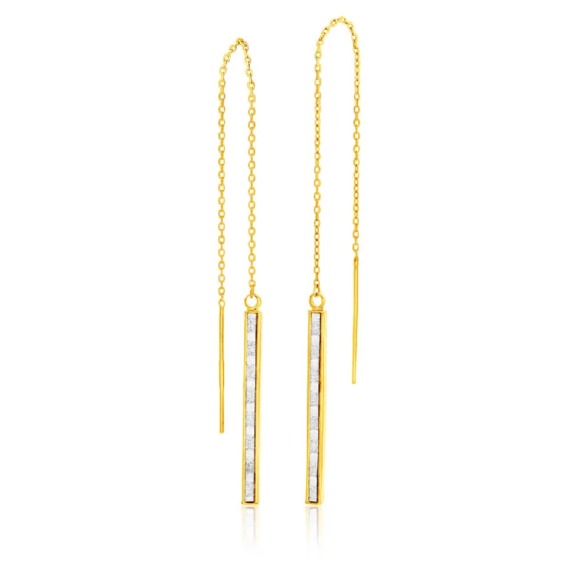 9ct Yellow Gold Silver Filled Crystal Thread Drop Earrings