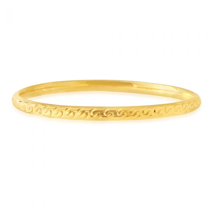 9ct Yellow Gold Silver Filled Diamond Cut Bangle