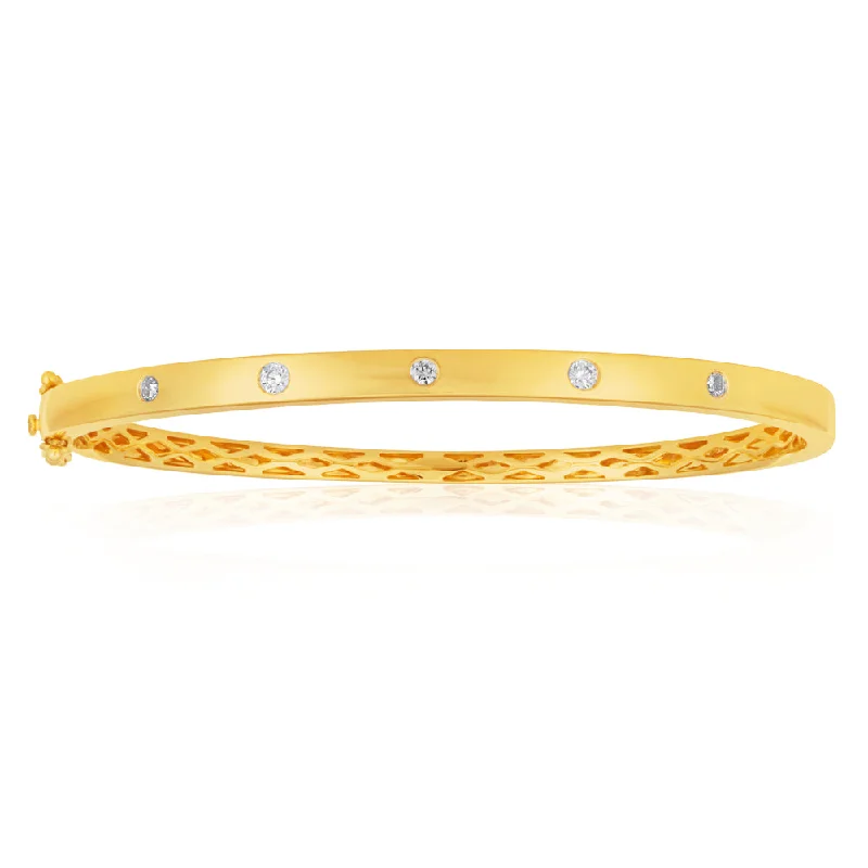 Flawless 9ct Yellow gold 60mm Oval Diamond Bangle (TW=1/4 carat)