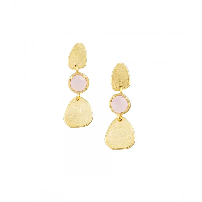 Gold & Pink Triple Drop Earrings