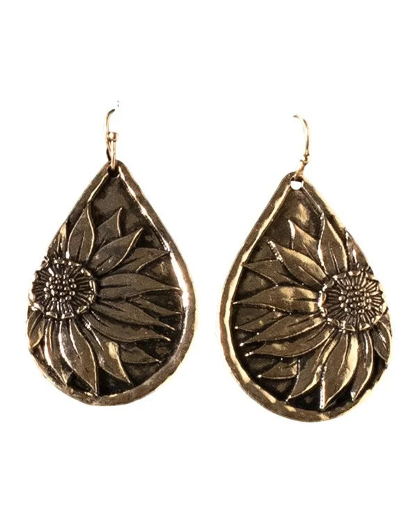 Sunflower Teardrop Earrings - Gold