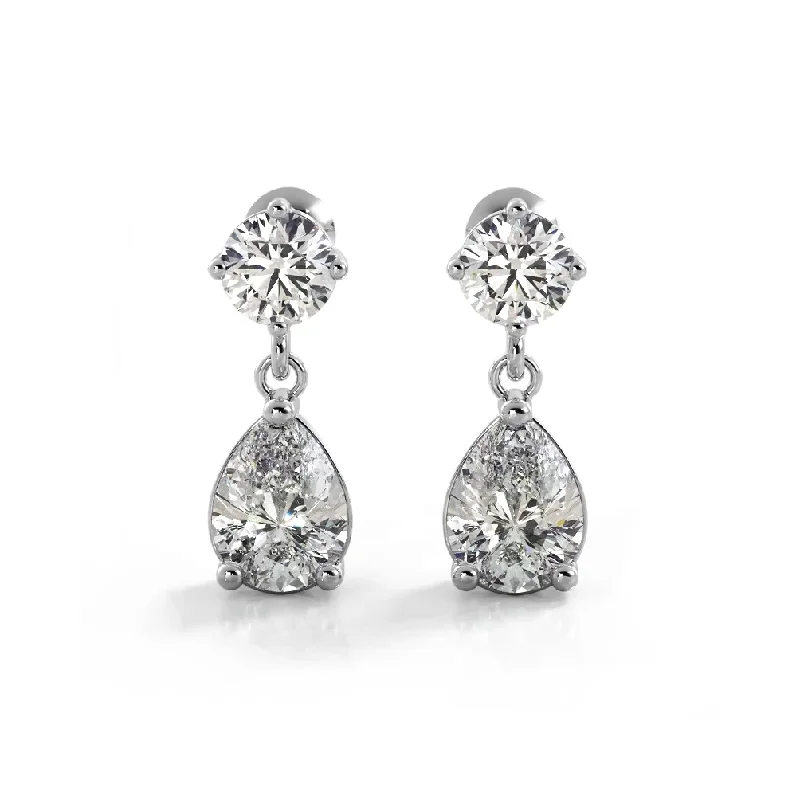 1.0 ctw. Alluring Round And Pear Shaped Drop Earrings Solitaire Style