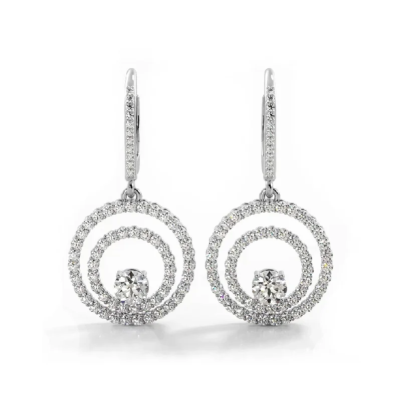 1.0 ctw. Double Circle Diamond Dangling Earrings