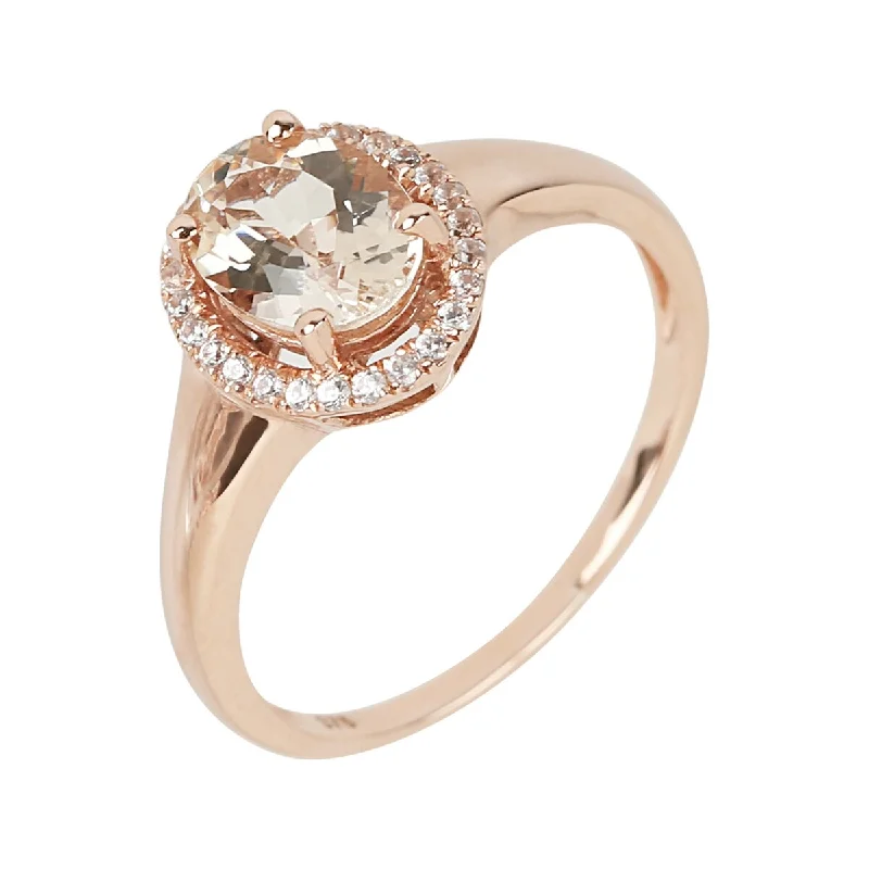 10k Rose Gold Morganite and Diamond Princess Diana Oval Halo Ring