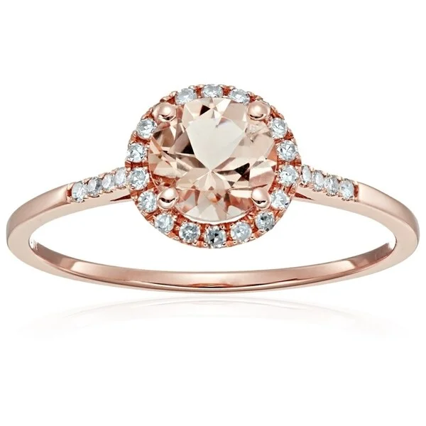 10k Rose Gold Morganite Diamond Princess Diana Halo Ring, Sz 7 - Pink