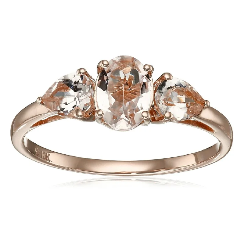 10k Rose Gold Morganite Oval and Pear 3-Stone Engagement Ring