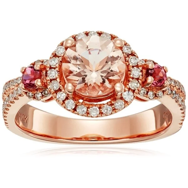 10k Rose Gold Morganite, Pink Tourmaline Diamond Classic Ring, Size 7