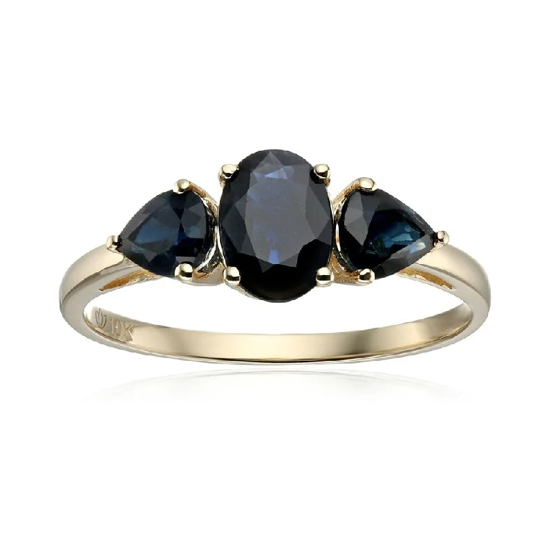 10k Yellow Gold Blue Sapphire Oval and Pear 3-Stone Ring