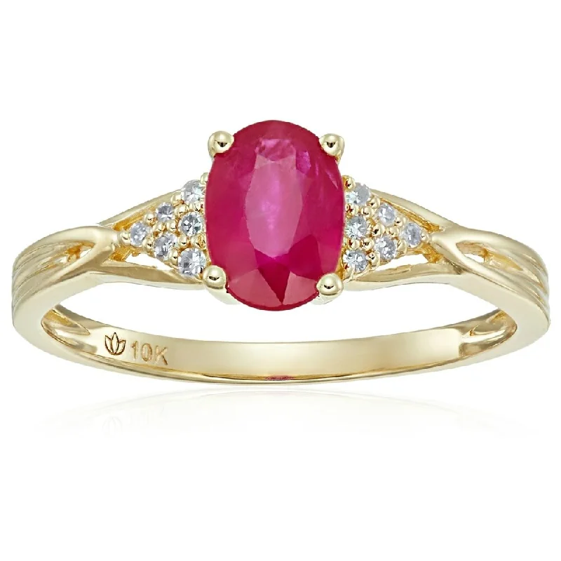 10k Yellow Gold Genuine Ruby & Diamond Accented Ring, Size 7 - Red