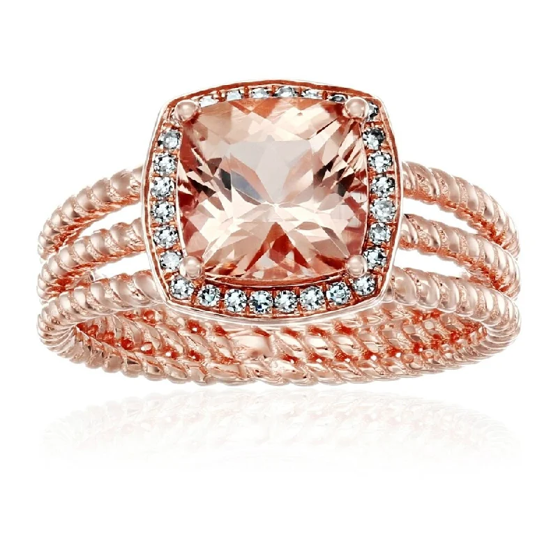 10kt Rose Gold AAA Morganite and Diamond Halo Engagement Ring Size - 7