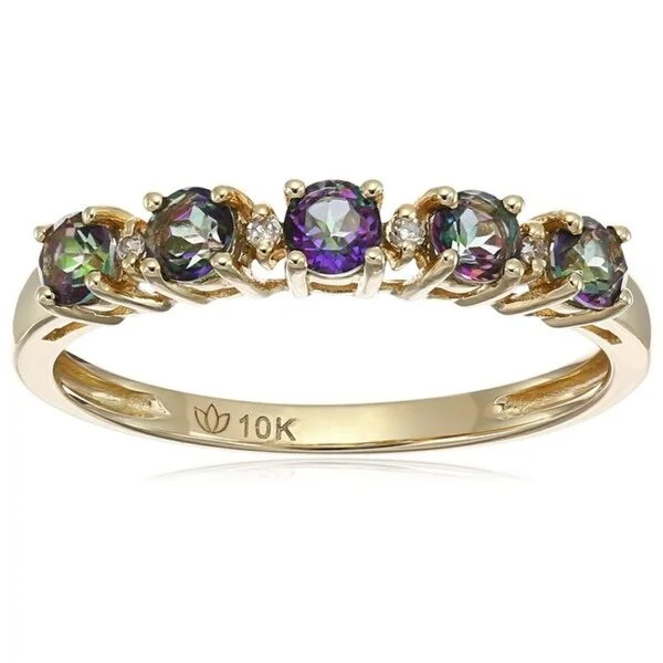 10kt Yellow Gold Mystic Topaz Diamond Stackable Ring - Green