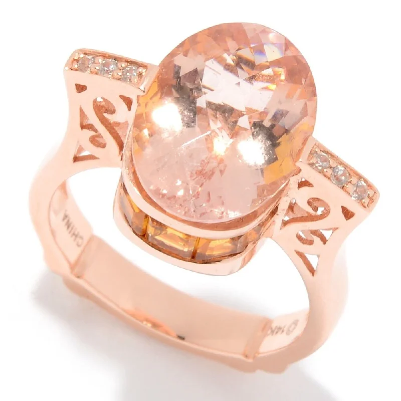 14K Gold 6.43ctw Morganite, Citrine & White Zircon Ring