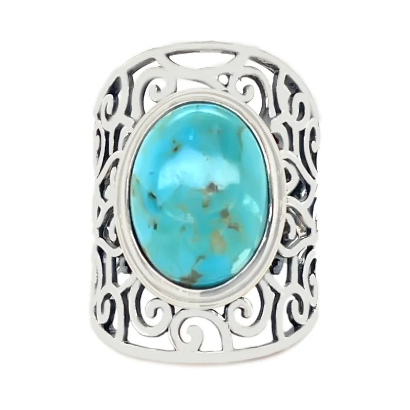 14K Gold & 925 Sterling Silver Blue Mohave Turquoise Ring