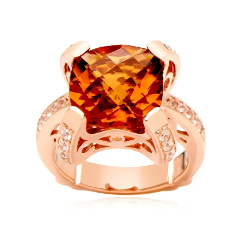 14K Rose Gold 6.66ctw Madeira Citrine & White Zircon Ring