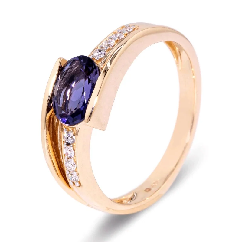 14k Yellow Gold Iolite and Diamond Ring