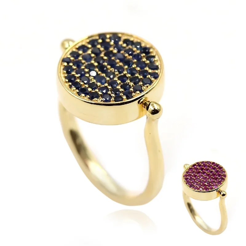 14k Yellow Gold Ruby and Blue Sapphire Reversible Ring