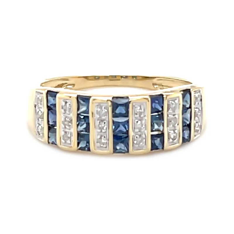 14Kt Yellow Gold Blue Sapphire and Diamond Band Ring