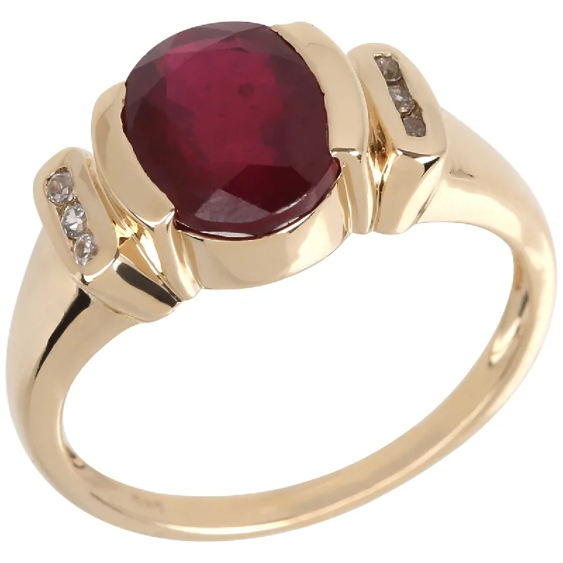 14Kt Yellow Gold Glass Filled Ruby and White Natural Zircon Ring