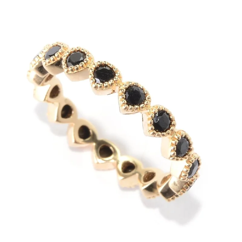 14KT Yellow Gold Plated Over Sterling Silver 0.9ctw Black Spinel Band Ring