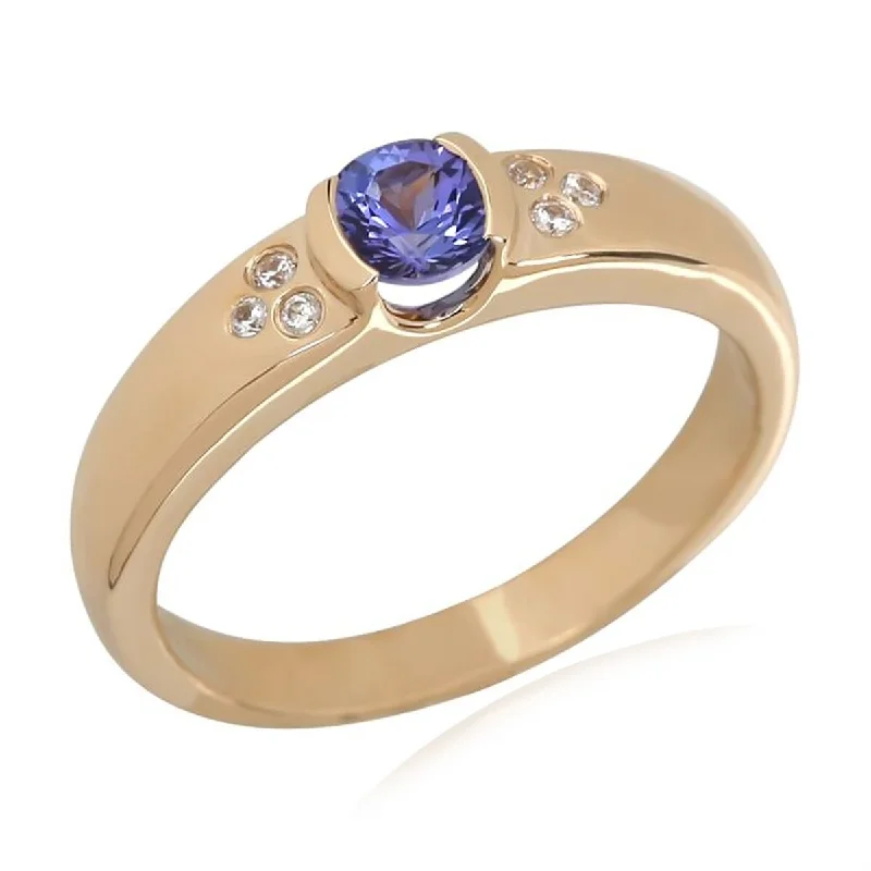 14Kt Yellow Gold Tanzanite and White Natural Zircon Ring