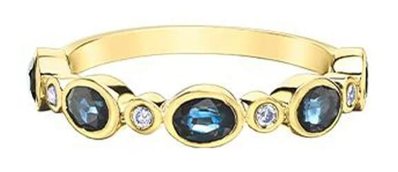 Yellow Gold Blue Sapphire, Diamond Ring.