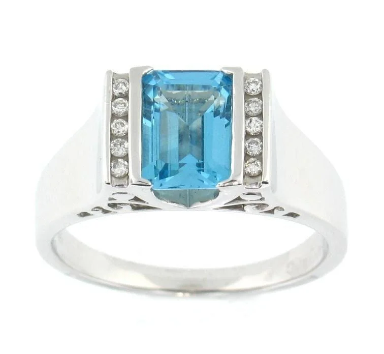 White Gold Blue Topaz, Diamond Ring.