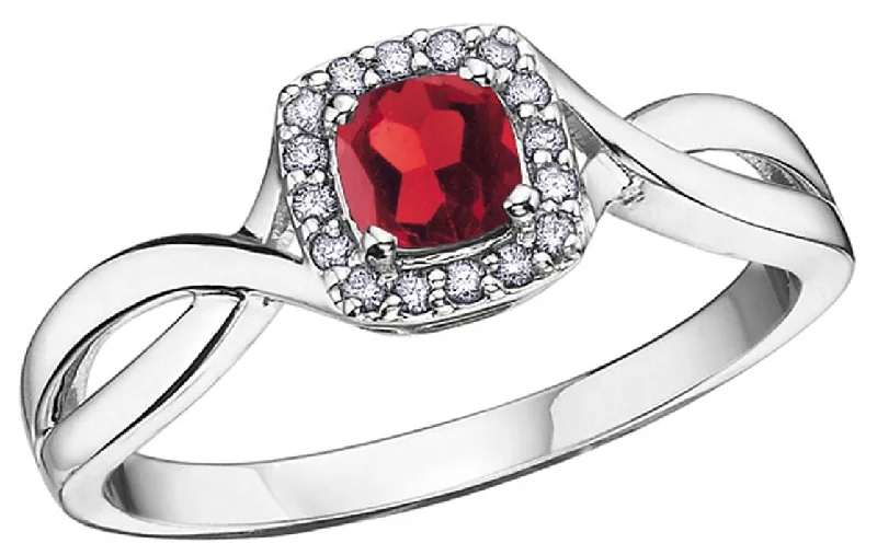 White Gold Garnet, Diamond Ring.