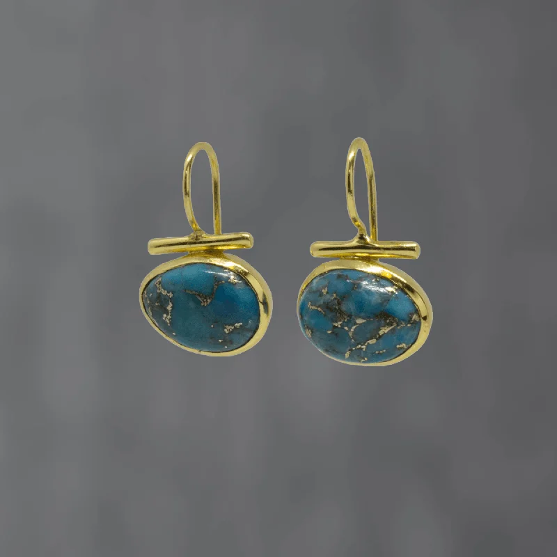 Gold and Copper Turquoise Bar Earrings