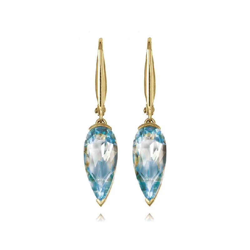 18ct Gold Blue Topaz Pear Drop Earrings