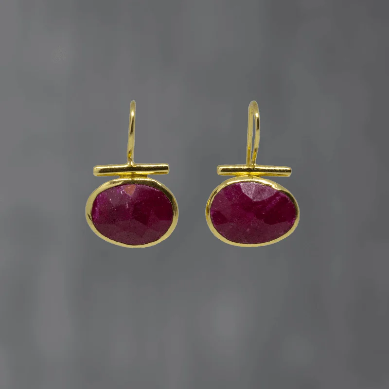 Gold and Ruby Bar Earrings