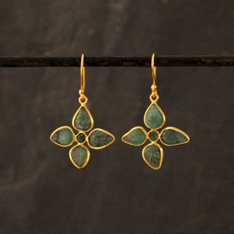 Carved Emerald Gold Leaf Earrings