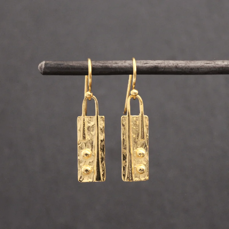 Gold Hammered Rectangle Drop Earrings