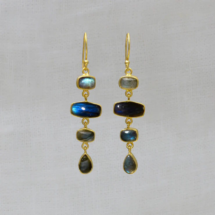 18ct Gold Vermeil Labradorite Rectangle Drop Earrings