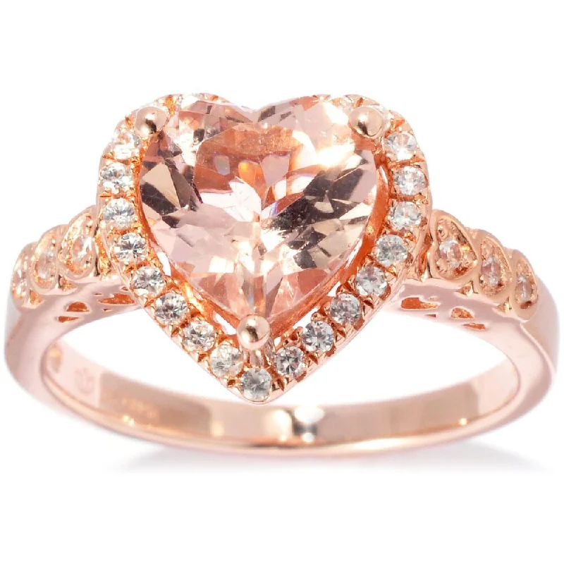 18k Rose Goldplated Sterling Silver 1.9ct TCW Morganite and White Zircon Heart Ring