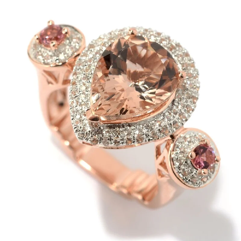 18K Vermeil 4.10Ctw Morganite, White Zircon & Pink Tourmaline Halo Ring