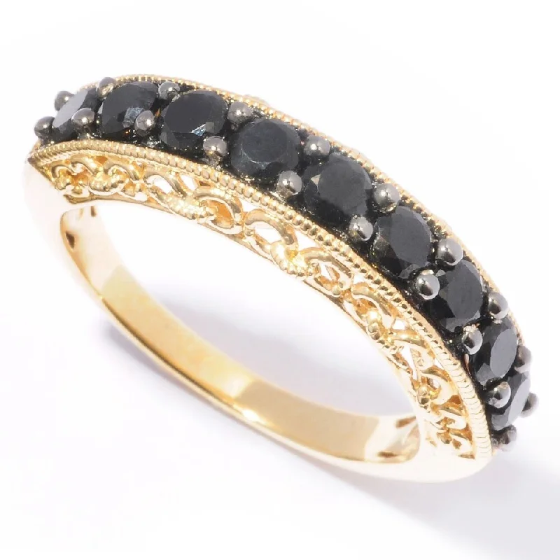 18K Yellow Gold o/Silver 1.28ctw Black Spinel Nine Stone Band Ring